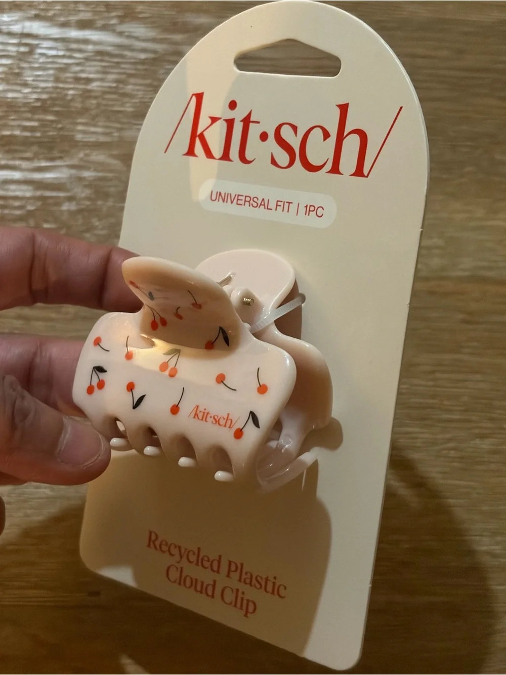 Kitsch Cream Kids Hair Claw with Red Cherry Motif